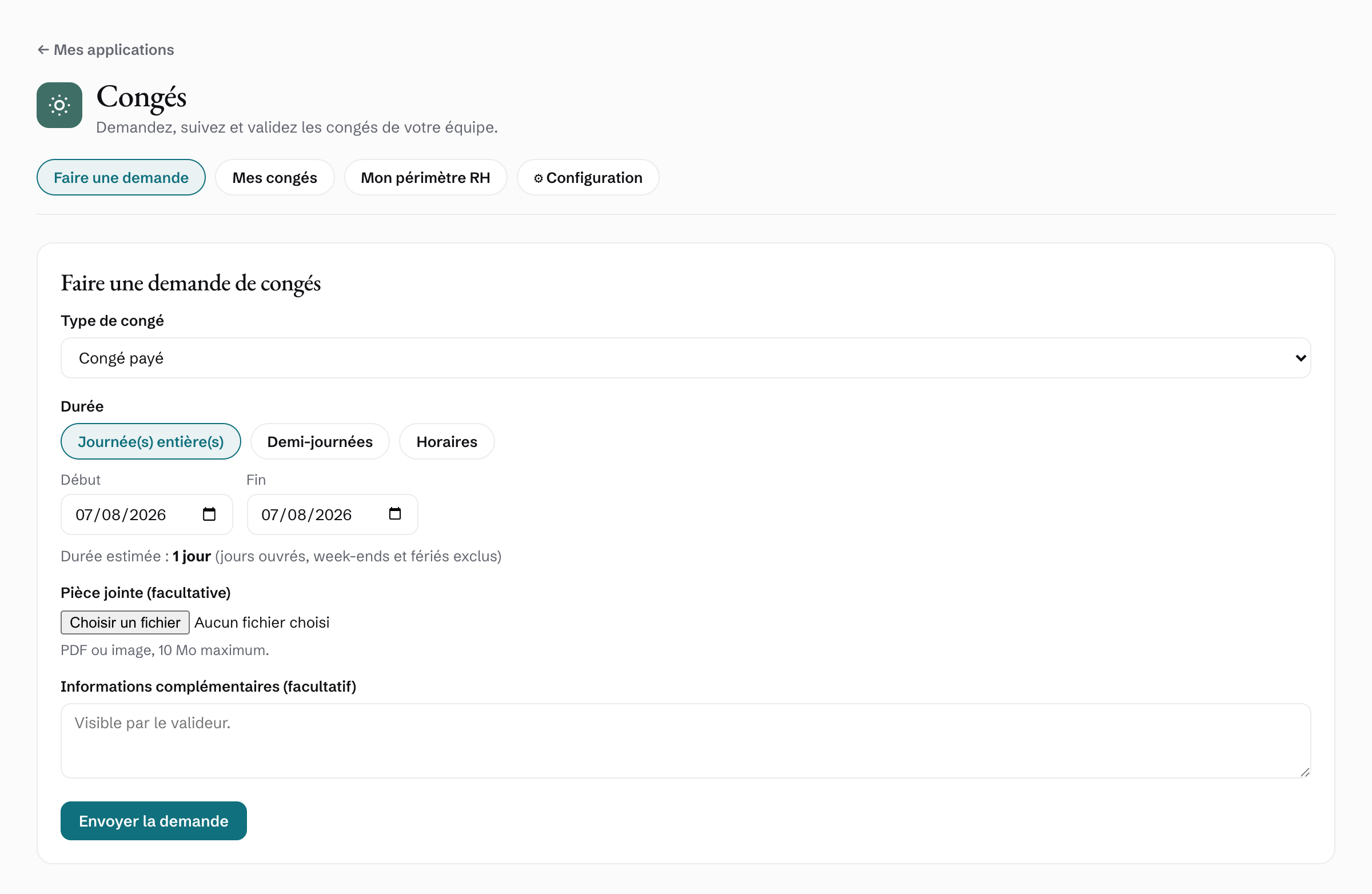 L’application Congés : formulaire de demande de congés